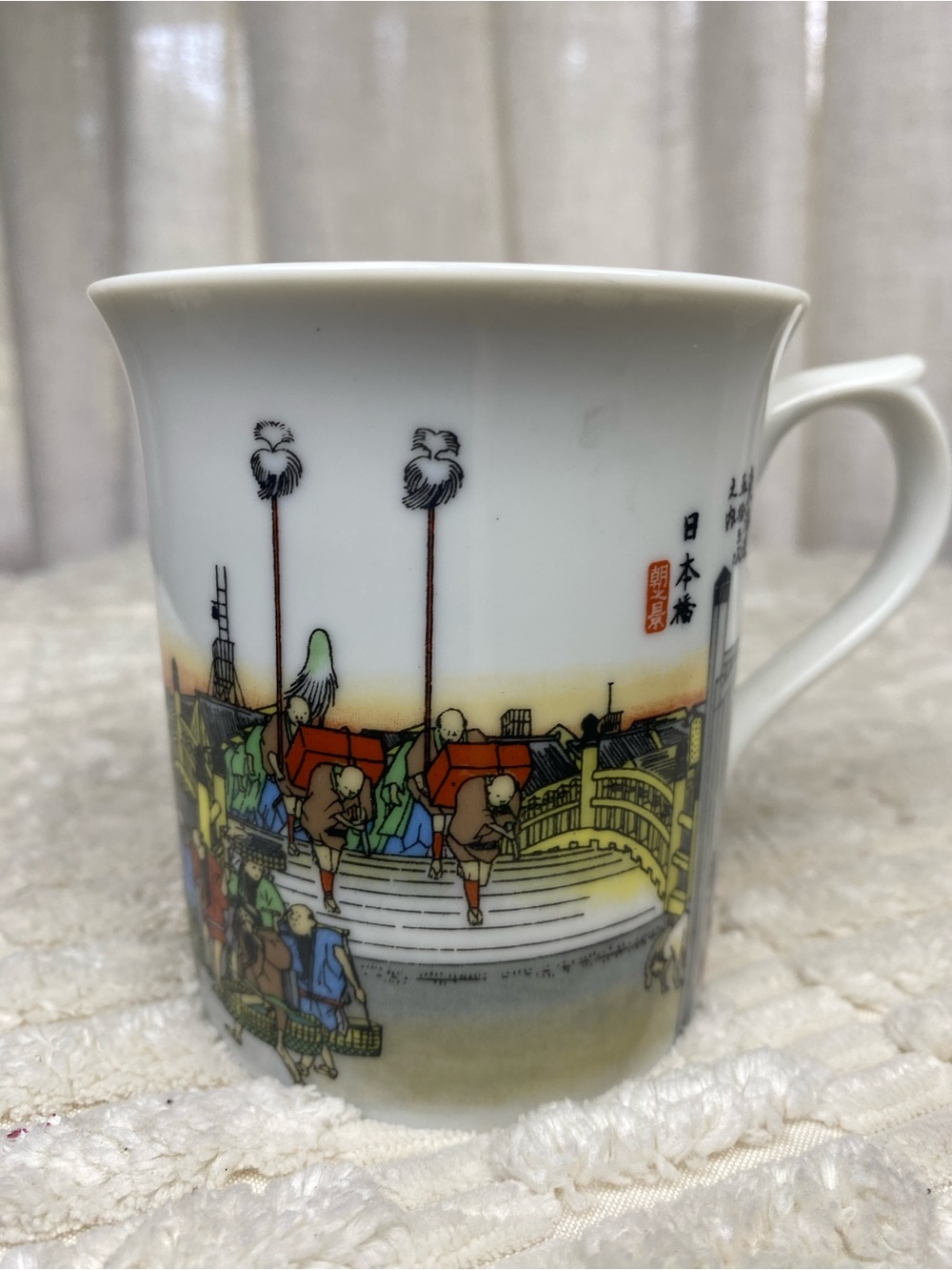 Vintage Japanese Woodblock Art Mug - Hiroshige Nihonbashi Bridge - Size 3.5”
